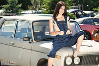 Model playing outdoors