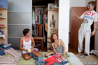 Lucky guy having fun with two teen bitches