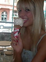 Jana shows off her oral skills with her ice cream cone