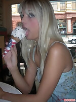 Jana shows off her oral skills with her ice cream cone