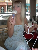 Jana shows off her oral skills with her ice cream cone Jana shows off her oral skills with her ice cream cone