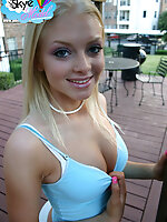 Blonde tease skye loves to tease with her perky teenage tits and her tight round perfect ass outdoors