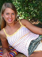 Skinny blonde teen gets naughty on the lap of nature where she bathes in hot lust and sexual pleasure.