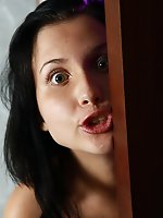Sexy teen making funny facing being naked