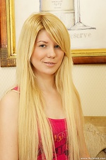 Slender blonde teen in striped tights enjoys hot sex 