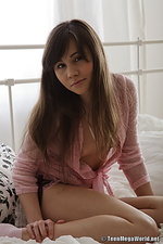 Stunning teen model gets her shaved pussy fucked