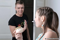 Sweet teen sucks her masseur's dick and gets it inside her cunt